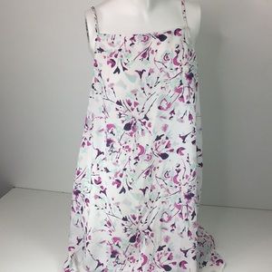 Leith White Floral Print Sleeveless Blouse Sz L